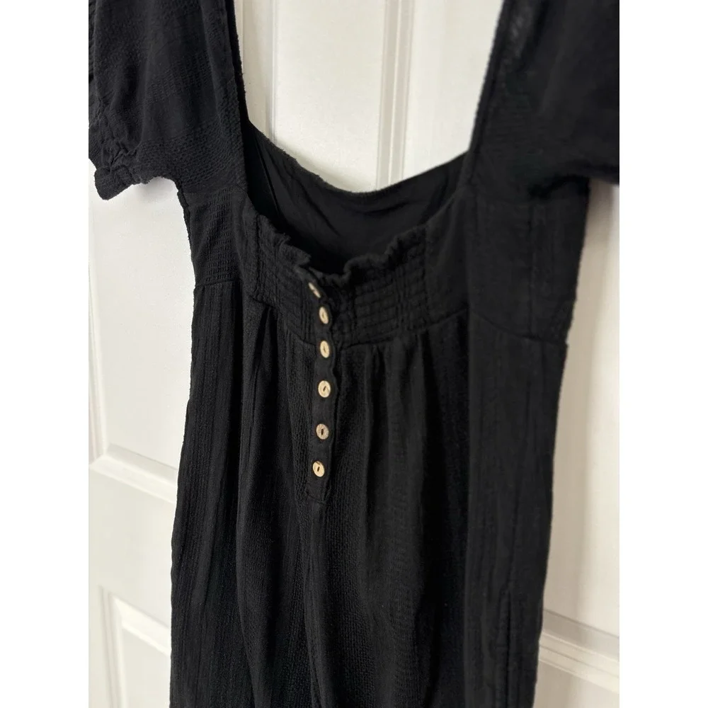 Free People Women's S‎ Black The Ideal Jumpsuit Wide Leg Cotton Line 0285